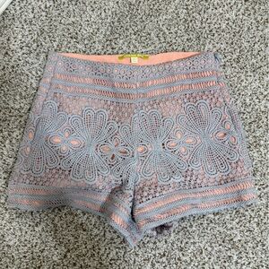 Gianni Bini High Waist Lace Shorts in Gray and Pink